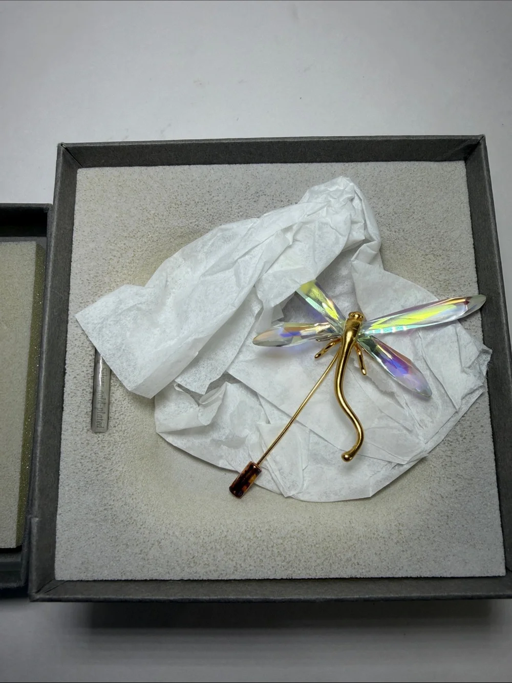 Swarovski Alibey Dragonfly Brooch 925 Sterling Gold Plated Crystal